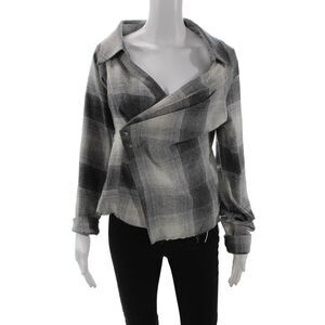 R+A Women Designer Plaid Wool Blend Jacket Black Long Sleeve Size M